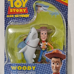 Vintage 2002 New Sealed Disney Pixar Toy Story and Beyond Adventures in Andys Room Hasbro Woody with Squirtin&#39; Sharkey Shark Action Figure