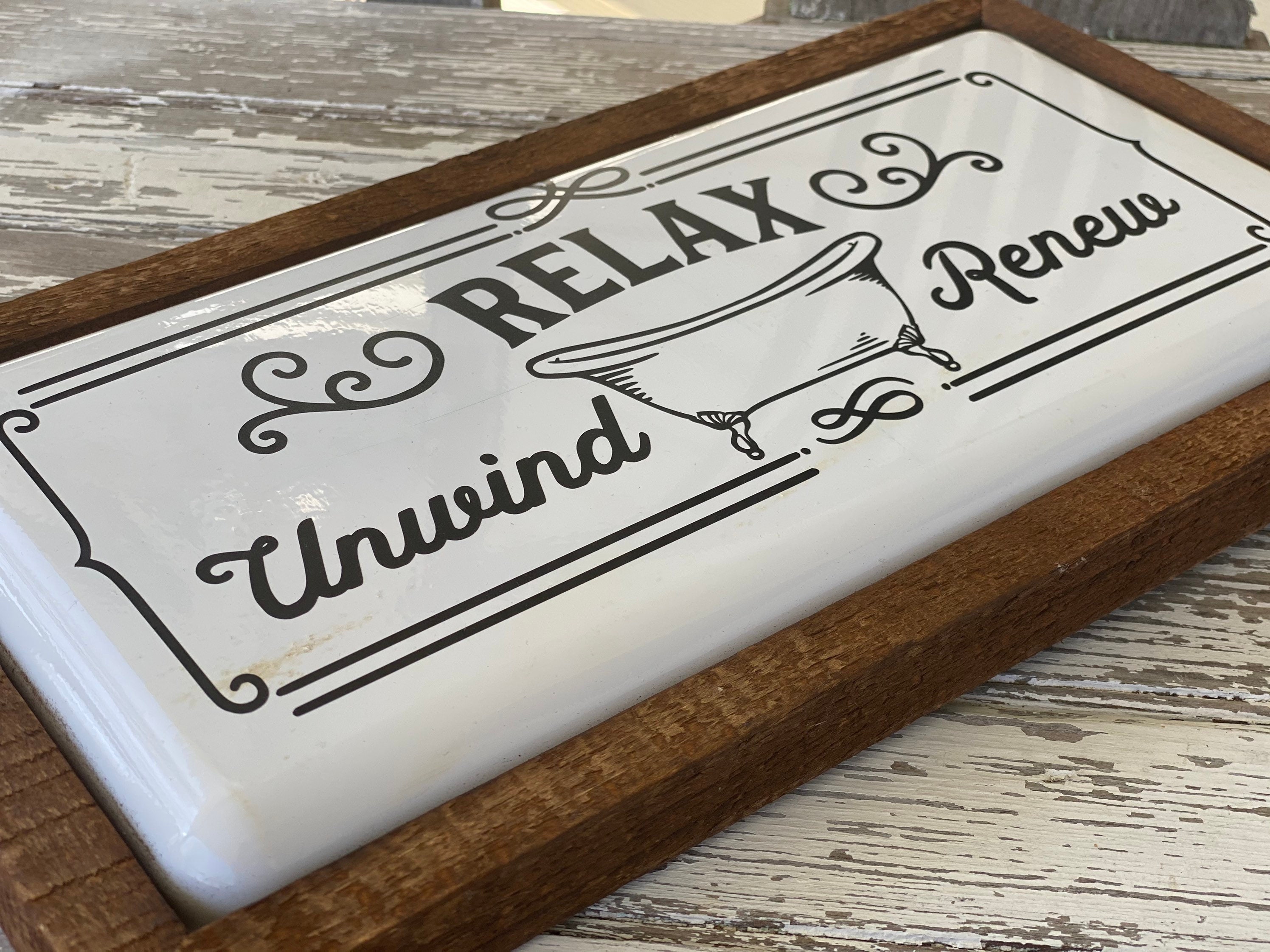 Wood and Enamel Relax Bathroom Sign Etsy
