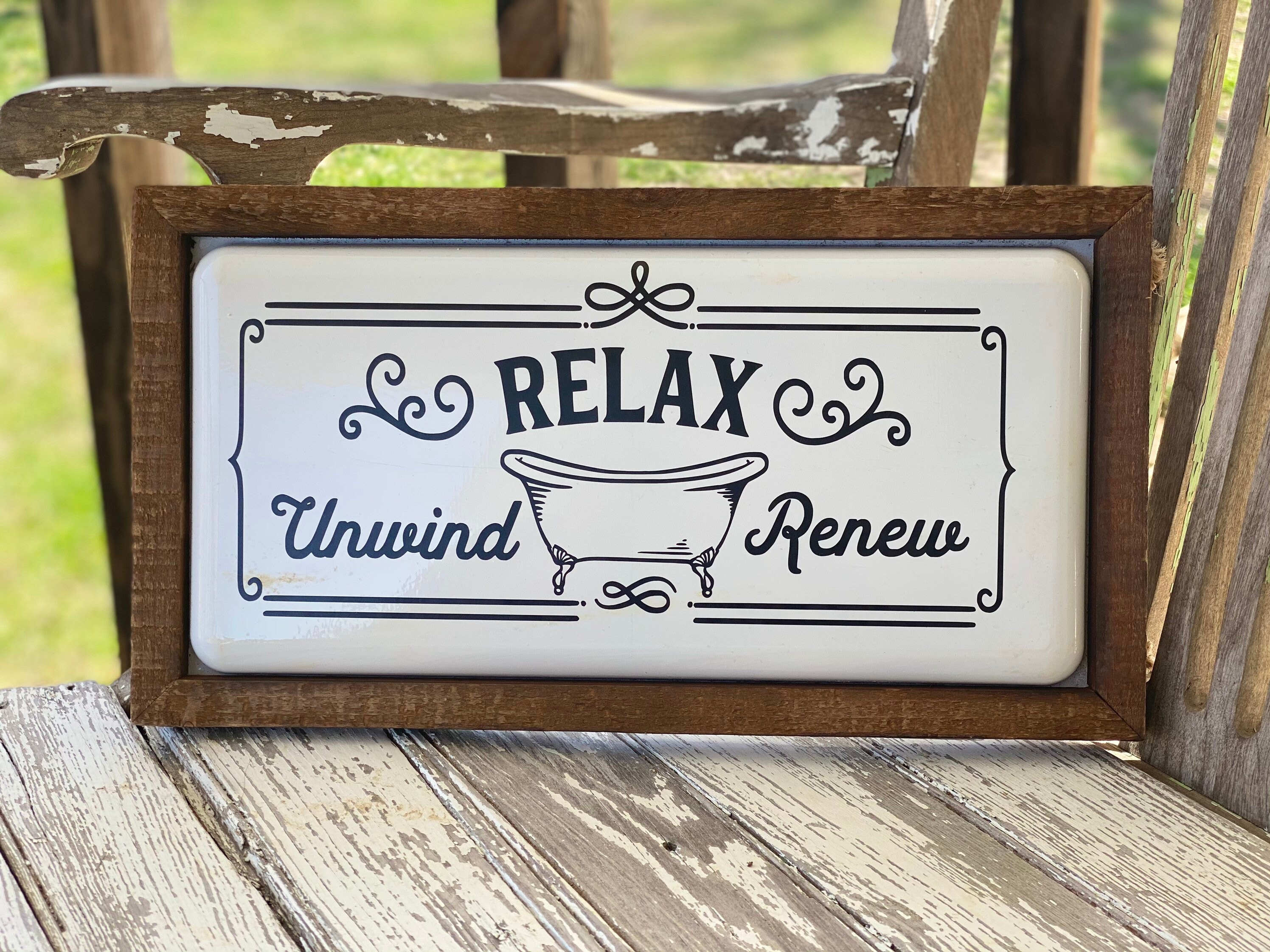 Wood and Enamel Relax Bathroom Sign Etsy