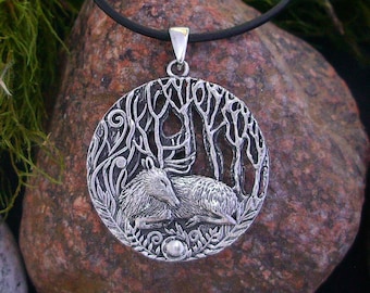 Oxidized Silver Deer Pendant, Forest Jewelry for Nature Lovers, Fantasy Woodland Necklace