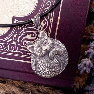 Cuddling Cat Pendant: Oxidized Sterling Silver. Spirit Animal Totem Necklace