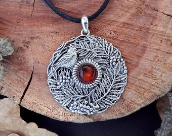 Rönnträdshänge: Massivt sterlingsilver. Halsband med skogslöv. Smycken med druidiska hedniska häxor. Cottagecore-estetik.
