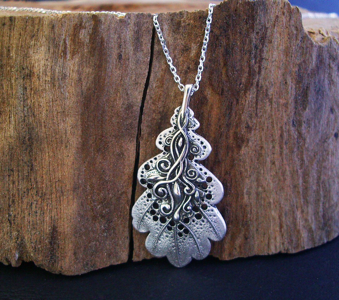 Colgante de hoja de roble: Plata de ley Collar de bosque
