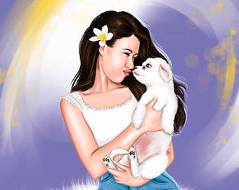 Custom Digital Portrait – Person and Pet Realistic Art from Photo (Digital Download)