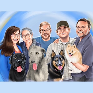 Big family digital portrait - custom realistic art from different photos, parents gift, digital portrait commission, pet art
