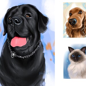Custom digital pet portrait from photo, Personalized cat and dog art drawing, Cartoon pet illustration