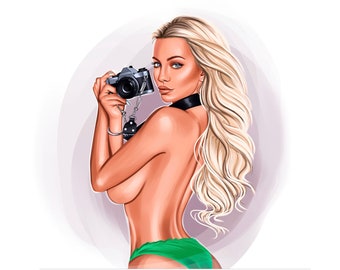 Retrato digital personalizado, ilustración de desnudo personalizada, retrato realista, logotipo empresarial (descarga digital).