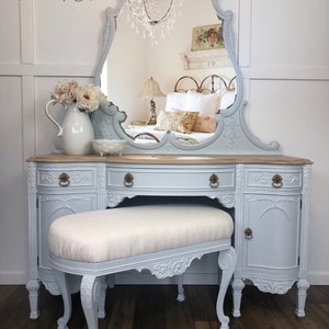 SOLD****Do NOT Purchase A Sample of my work...this has already been sold****Antique Vanity Mirror and Seat