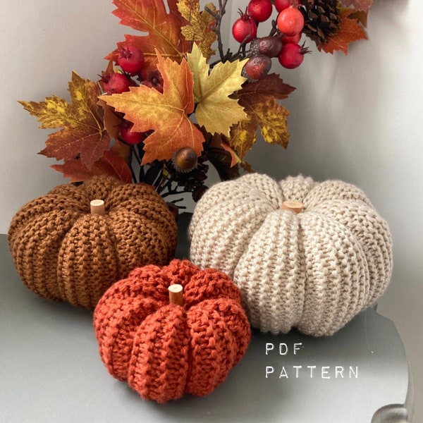 Knitted Pumpkins PDF ePattern 3 sizes Easy Beginner Digital Download UK terms
