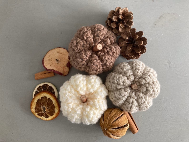 Autumn Pumpkins Home Decor Crochet Pumpkin Decorations CREAM Decorative Handmade Fall Knitted Hygge Fabric Pumpkins Neutral image 5