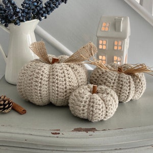 Autumn Pumpkins Home Decor Crochet Pumpkin Decorations PARCHMENT Decorative Handmade Fall Knitted Hygge Fabric Pumpkins Neutral