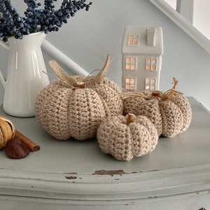 Autumn Pumpkins Home Decor Crochet Pumpkin Decorations OATMEAL Decorative Handmade Fall Knitted Hygge Fabric Pumpkins Neutral