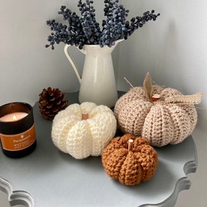 Autumn Pumpkins Home Decor Crochet Pumpkin Decorations CREAM Decorative Handmade Fall Knitted Hygge Fabric Pumpkins Neutral image 4