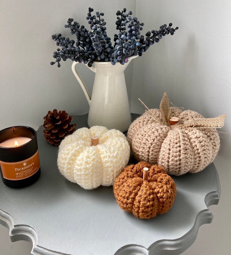 Autumn Pumpkins Home Decor Crochet Pumpkin Decorations CREAM Decorative Handmade Fall Knitted Hygge Fabric Pumpkins Neutral image 4