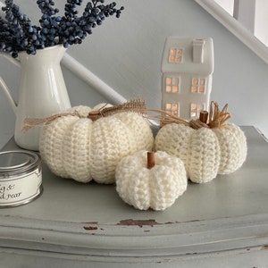 Autumn Pumpkins Home Decor Crochet Pumpkin Decorations CREAM Decorative Handmade Fall Knitted Hygge Fabric Pumpkins Neutral image 1