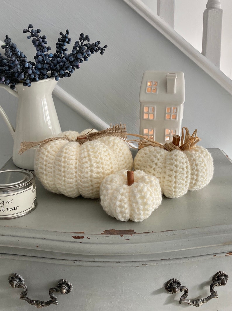 Autumn Pumpkins Home Decor Crochet Pumpkin Decorations CREAM Decorative Handmade Fall Knitted Hygge Fabric Pumpkins Neutral image 1