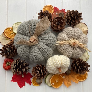 Autumn Pumpkins Home Decor Crochet Pumpkin Decorations CREAM Decorative Handmade Fall Knitted Hygge Fabric Pumpkins Neutral image 6