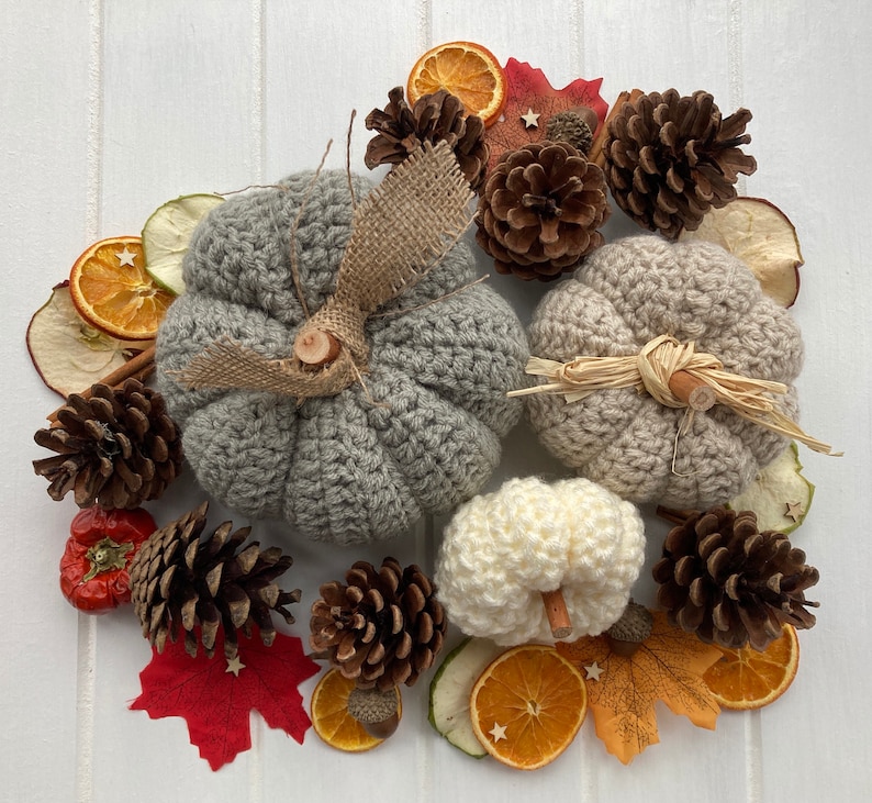 Autumn Pumpkins Home Decor Crochet Pumpkin Decorations CREAM Decorative Handmade Fall Knitted Hygge Fabric Pumpkins Neutral image 6