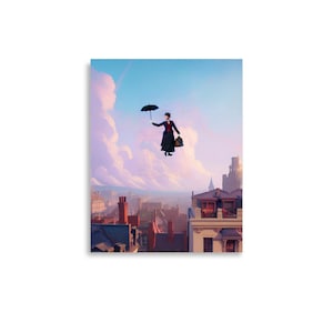 Classic Movie Prints: Mary Poppins flying over London Print - Perfect Gift for Disney Fans