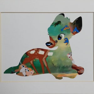 Bambi print, a white mounted Disney print of our favourite deer