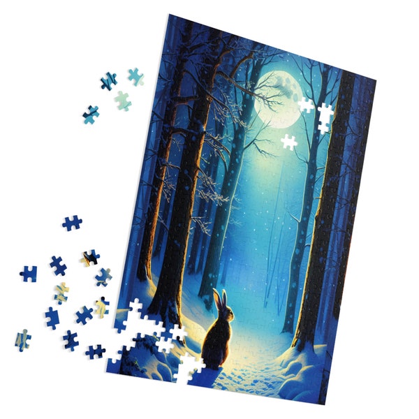 Winter Tranquility Rabbit Jigsaw Puzzle - Serene Snowy Landscape Puzzle for Relaxation and Family Fun