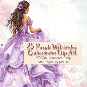 25 Pastel Purple Quinceañera Collection + Midjourney Prompt -- Quince Años Clip Art / DIY Invitation Elements / Transparent PNG Images