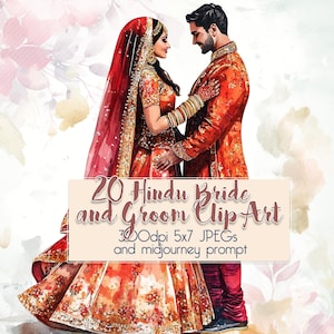 20 aquarelles hindi mariées et le marié + invite à mi-parcours -- clipart mariage / éléments d'invitation bricolage / mariages indiens / PNG transparent
