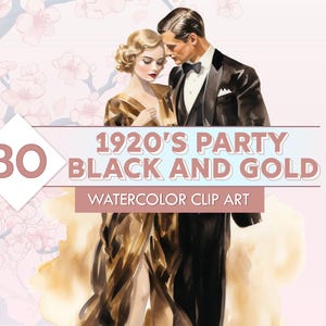30 Black and Gold 1920s Party -- Great Gatsby Clip Art / Art Deco Flapper Girl / DIY Party / Transparent PNG Images / Invitation Accents