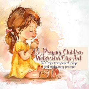15 betende Kinder + Midjourney Prompt - Familiengebet Clip Art / DIY Kirche Einladung / Religiöse Feier Bilder / Transparentes PNG