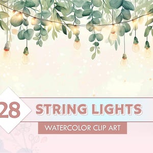 28 illustraties aquarel lichtslingers -- DIY-huwelijksuitnodiging kunstwerk / transparante png-afbeeldingen / rustieke bloemenrand / vrijgezellenfeest