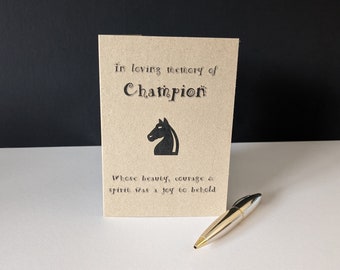 Personalised sympathy card for a horse - In Loving Memory of your beloved horse - Your much loved and true companion - Sending you a hug