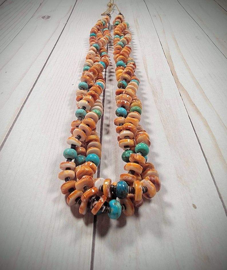 3 Strand Orange Spiny Oyster Shell Made With Genuine Turquoise - Etsy