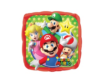 Globo de Mylar de Super Mario y sus amigos con licencia oficial (45 cm) / Decoración para fiestas de cumpleaños