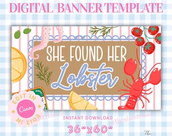 Sie fand ihr Hummer Banner Vorlage | Küsten Brautparty Dekor (Digitaler Download)
