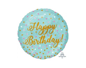 Mint Happy Birthday Balloons | Holographic | Feminine Birthday Theme