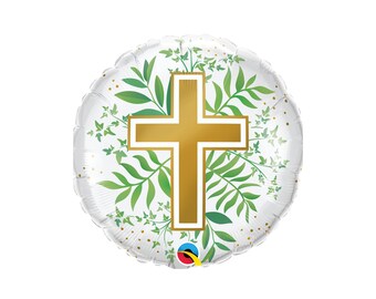 Religious Gold Cross | Elegant Religious Theme Decor  | Baptism | Confirmation Balloon Decor | Communion | Greenery