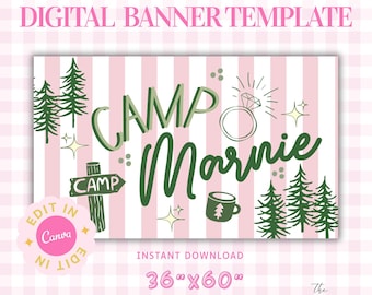 Camp Brautparty Banner Vorlage | Bearbeitbare Canva Bachelorette Party Decor (Instant Download)