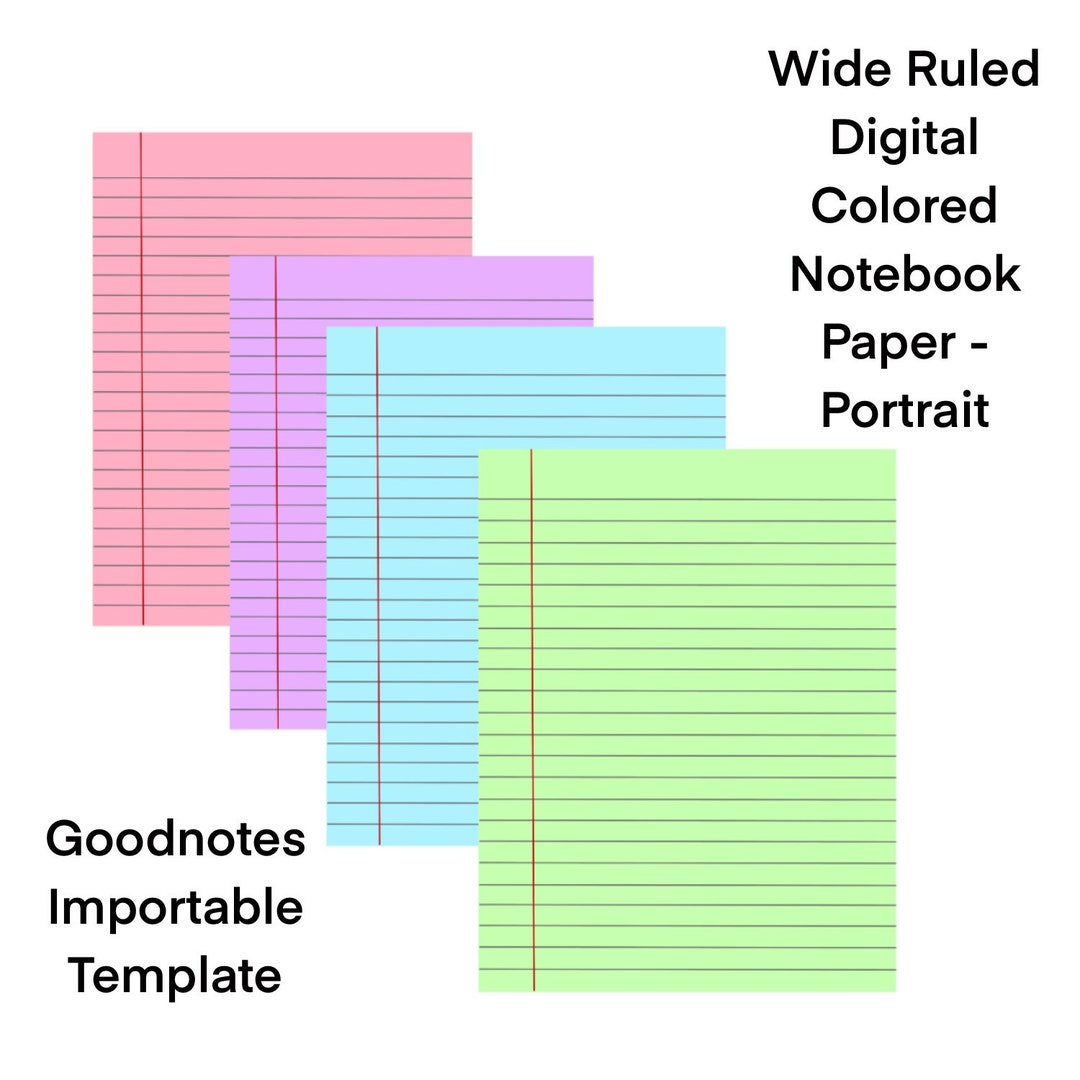 Notebbok Paper Color Wide Ruled Digital Colored Notebook Paper - Portrait - Etsy