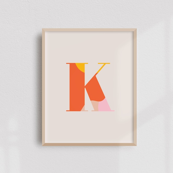 Letter K Printable / Monogram Alphabet Initial / Alphabet typography / Nursery Wall Art / Kids Room Decor Print / Home Decor