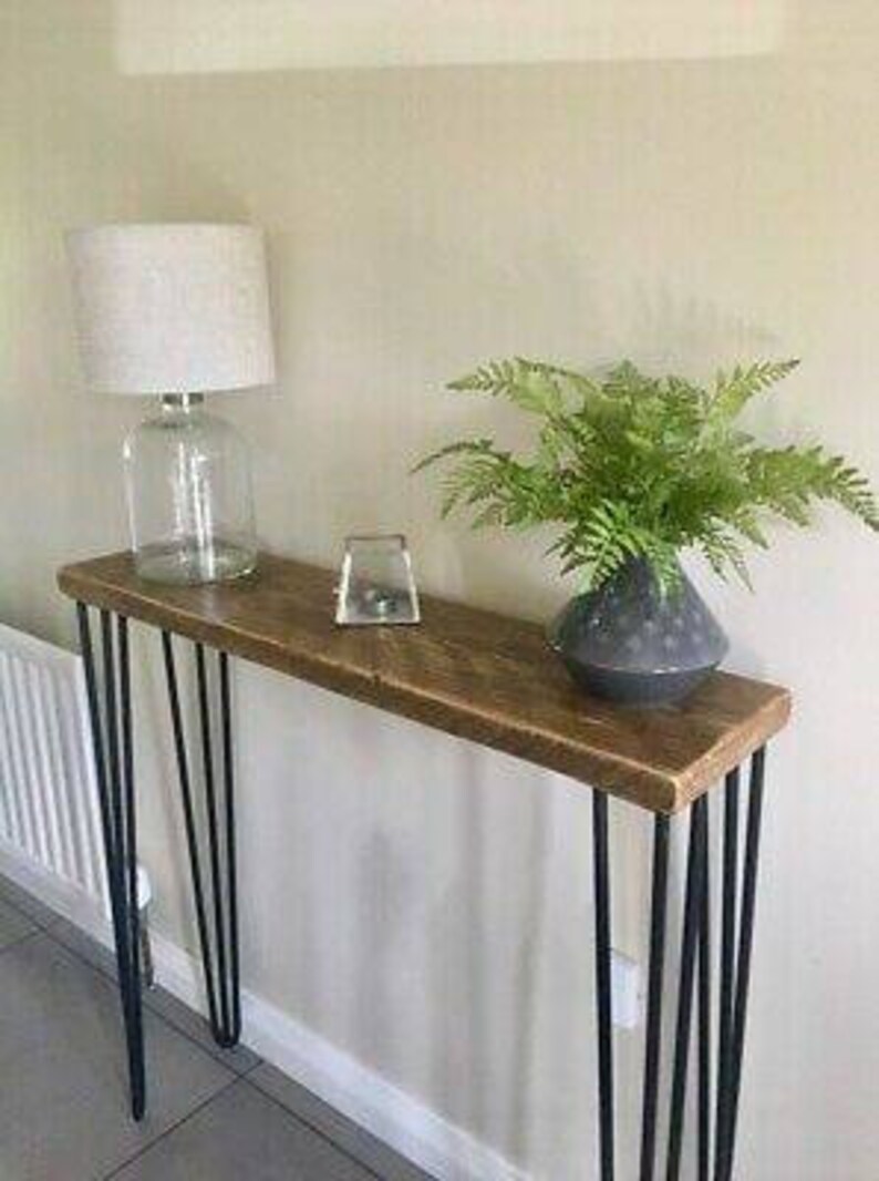 Narrow console table with hairpin legs wooden rustic hallway Etsy