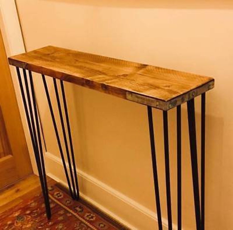 Narrow console table with hairpin legs wooden rustic hallway Etsy