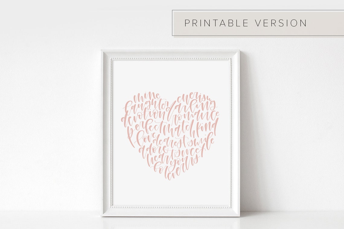 Printable Handwritten Heart Words Art // Printable Romantic Gift Printable Handwritten Heart Words Art // Printable Romantic Gift