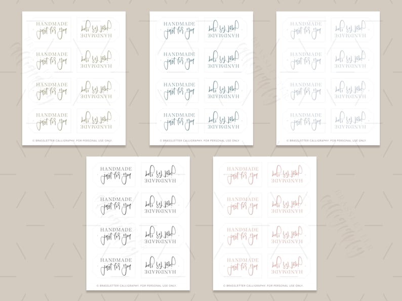 5 Colors! Printable 'handmade Just for You’ Tags // Modern Calligraphy ...