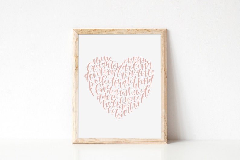 Printable Handwritten Heart Words Art // Printable Romantic Etsy Printable Handwritten Heart Words Art // Printable Romantic Etsy