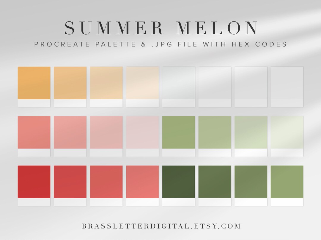Summer Melon Color Palette procreate Palette & JPG With Hex Codes