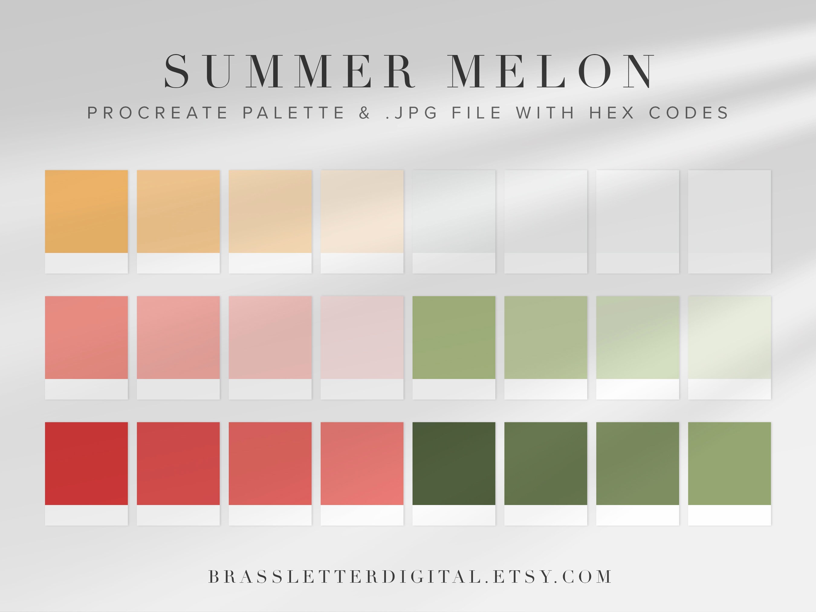 Summer Melon Color Palette procreate Palette & JPG With Hex Codes