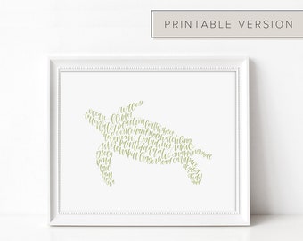 Printable Handwritten Turtle Words Artwork // Sea Turtle, Reptile Wall Art, Turtle Decor, Beach Wall Art