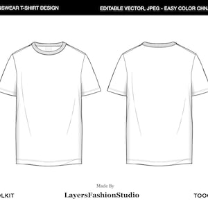 T-shirt Vector Mockup Pack Template Fashion Illustrator Tech Pack  Clothing Template Design bundle flat drawings collection