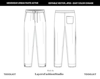 Urban Active Pants Fashion Flat Sketch (AI, JPEG)