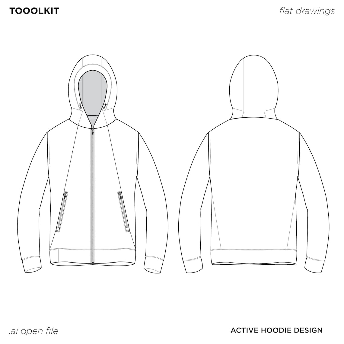 Active Hoodie Vector Mockup Pack Template Fashion Illustrator Tech Pack ...